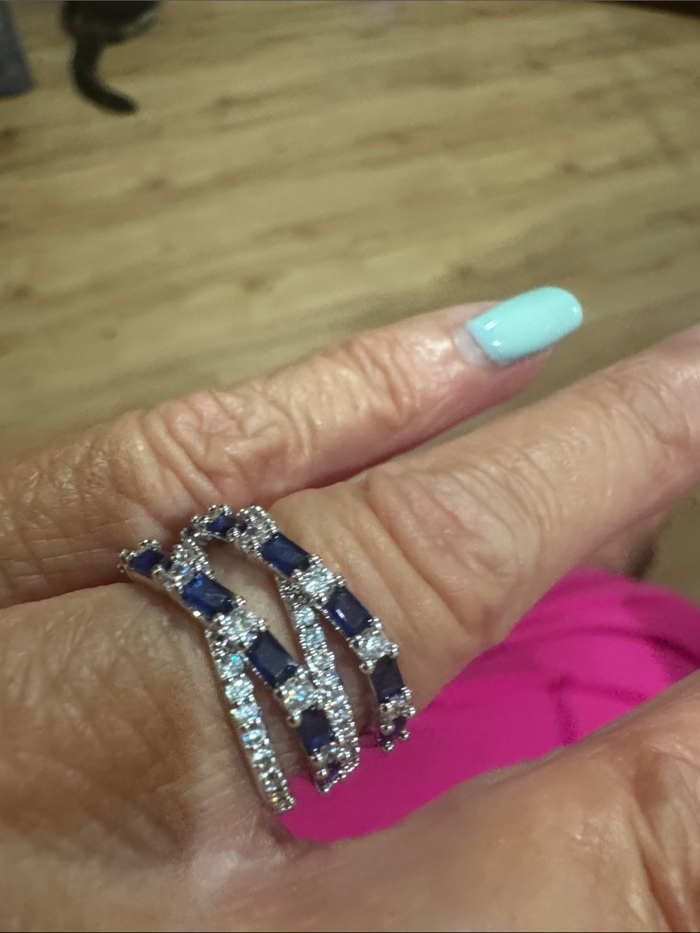Elegant Blue Sapphire and Diamond Triple Band Ring - Women Jewelry